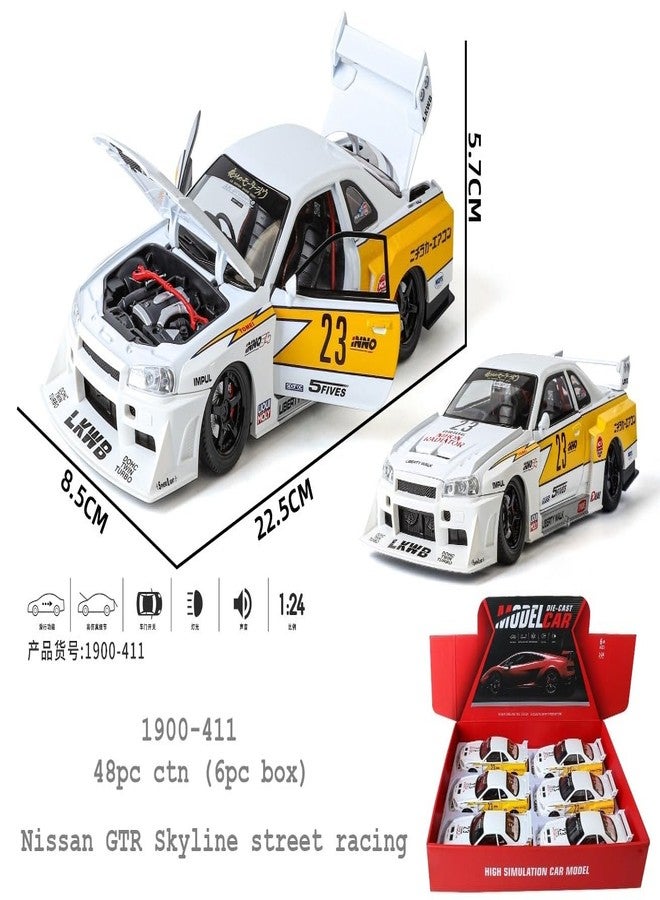 KING FORU Scale Exclusive Alloy Metal Pull Back Die-cast Car Model with Sound Light Mini Auto Toy for Kids Metal Model Toy Car with Sound and Light (1:24 NISS-an GTR R34 Skyline-RED) - Image 4